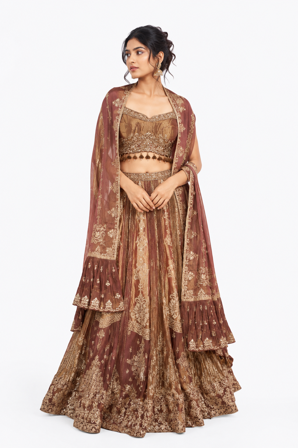 Antique Brown Embroidered Lehenga Set