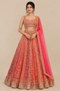 Coral Pink Embroidered Lehenga