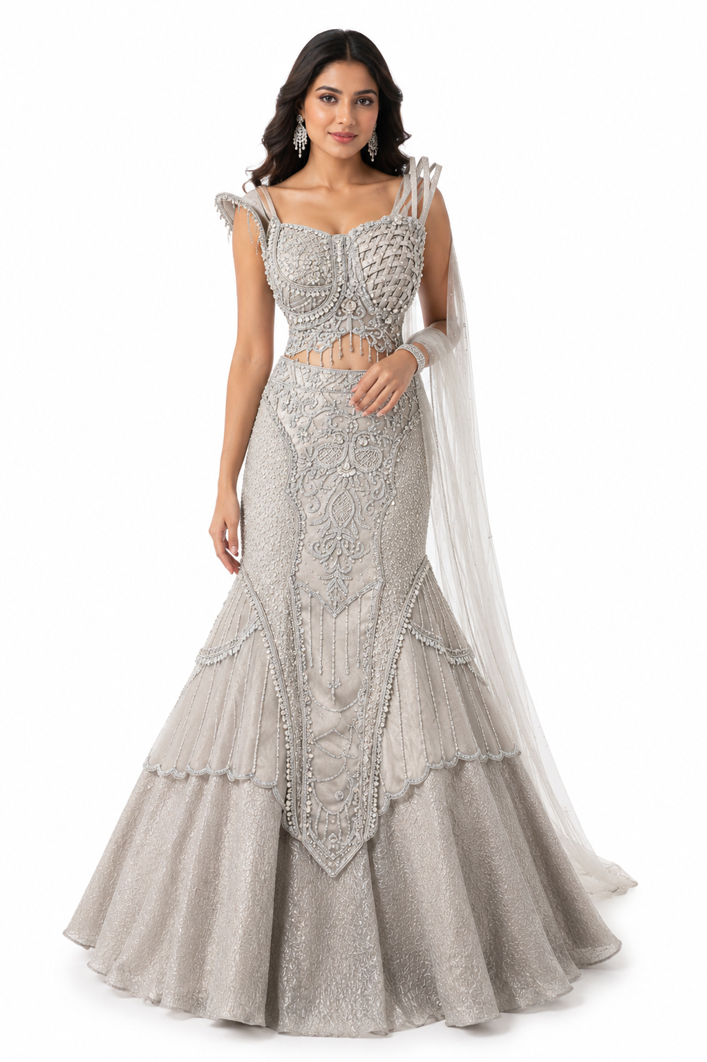 Silver Grey Couture Lehenga