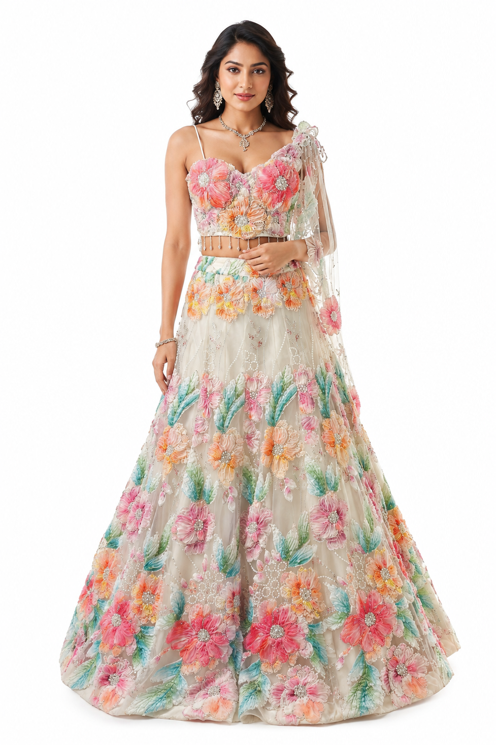 Pastel Bloom 3D Floral Lehenga