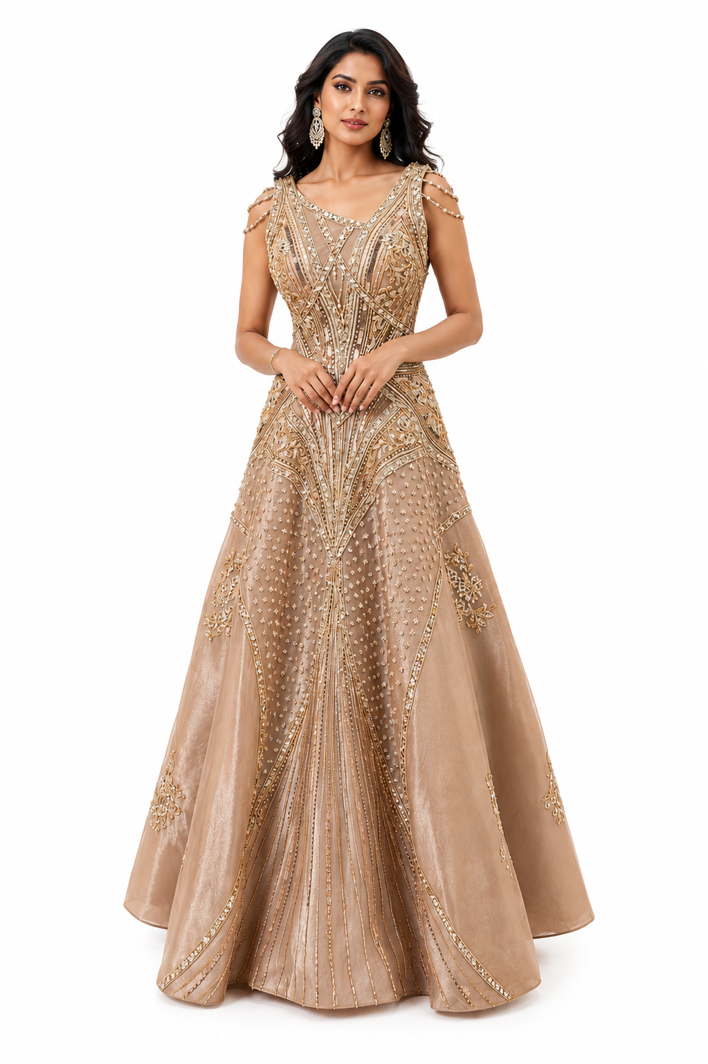 Champagne Gold Couture Embellished Gown