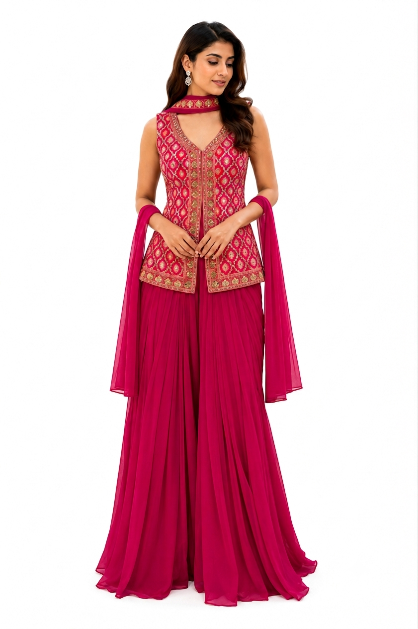 Ruby Pink Embroidered Peplum Set