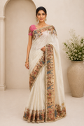 Ivory Floral Embroidered Saree
